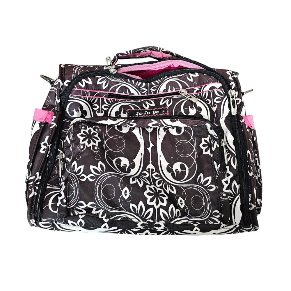 Ju-Ju-Be B.F.F. convertible diaper bag in the Shadow Waltz pattern Black White